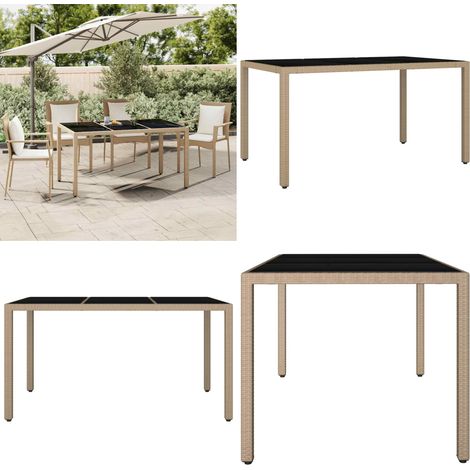 Tavolo da Giardino Piano Vetro Beige Polyrattan Vetro Temperato - Piano in vetro - Rattan PE