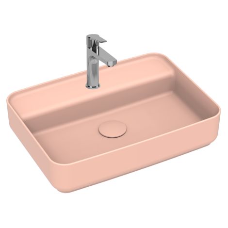Lavabo rettangolare da appoggio senza troppo pieno in ceramica con foro rubinetto - Salmone Opaco (1/2)