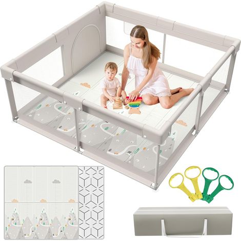Parc Bébé, 150X150cm Parc Avec Tapis, Modulable Pliable Grand Parc pour Enfant (150X150X65cm) (1/5)