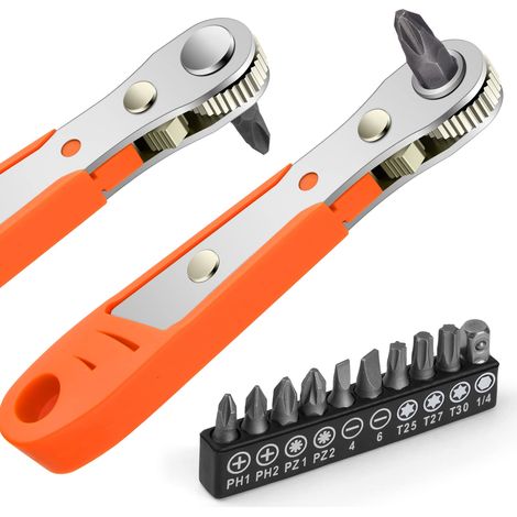 Cliquet Tournevis, Tournevis Magnétique, Mini Clé à Cliquet 1/4, Entraînement 1/4" à Couple Elevé, Mini Tournevis Décalé Réversible à Cliquet, Outils de Réparation de Poche Multifonctions (1/5)