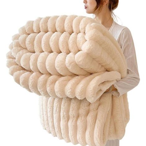 Couverture douillette, 200 x 230 cm couvre-lit couverture de canapé pour maman, femme et petite amie, Couverture Plaid,beige (1/5)