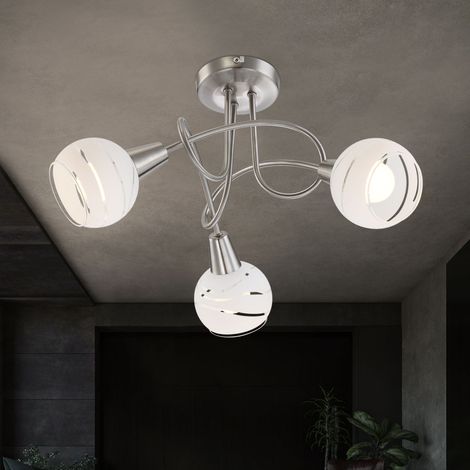 Plafonnier LED 3 ampoules spot de plafond verre satiné spot 3 spots, nickel mat, 3x 4W 400Lm blanc chaud, DxH 39x24,6 cm