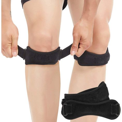 2 paires de sangles de genou pour tendon rotulien, sangle de genou pour tendon rotulien, réglables, pour la marche, le football, le basket-ball, le baseball, la course à pied, le tennis, noir