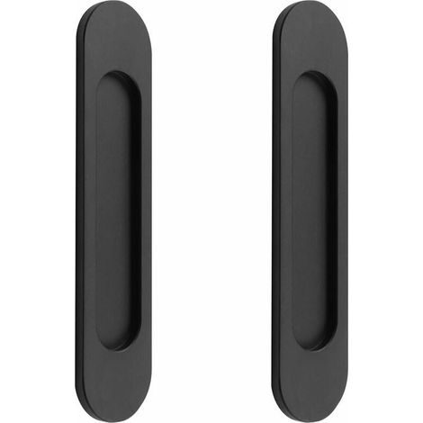 Poignée de porte coulissante ovale autocollante en alliage d'aluminium noir mat, sans perçage, pour portes de grange, fenêtres et armoires coulissantes RUIOIU (1/5)