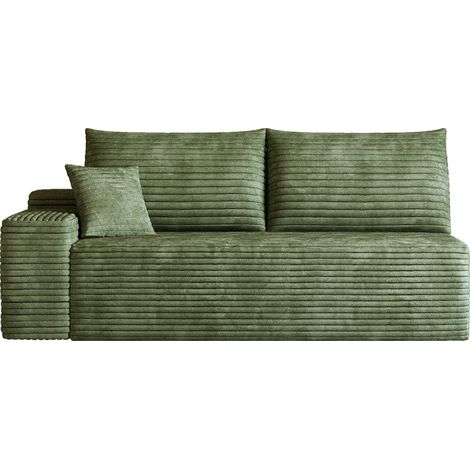 Canapé 2 places vert en velours côtelé avec méridienne gauche 175cm (1/5)