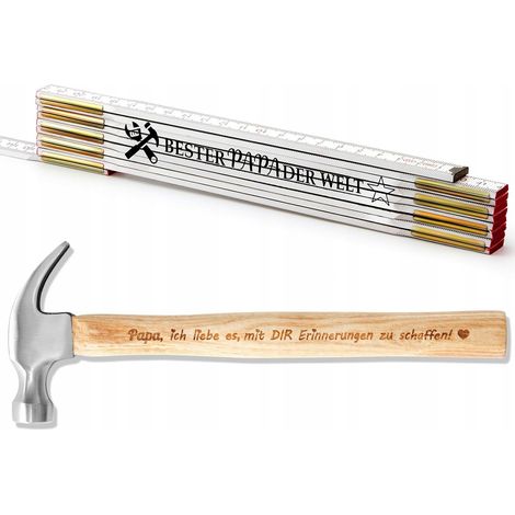 Set regalo composto da martello a griffa e righello pieghevole per papà, in lingua tedesca. (1/2)