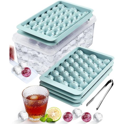 APEX Bacs à glaçons, avec récipien bac à glaçons rond avec adapté (3 bacs à glaçons bleu,récipient à glaçon, cuillère et pince à glaçon) (1/5)