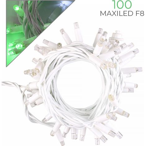 CATENA LUMINOSA PROFESSIONALE 100 MAXI-LED F8 CAVO BIANCO LUCE VERDE FISSA E BIANCA INTERMITTENTE - IDEALE PER DECORAZIONI FESTIVE ED EVENTI SPECIALI (1/5)