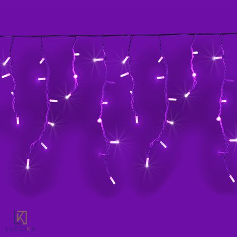 Luccika stalattiti tenda a pioggia 2 metri con 80 luci di Natale a Maxi Led Viola con flash Bianco Ghiaccio per esterno e interno Porpora 2x0.70 metri - 80 Maxiled Bianco Ghiaccio