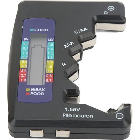 Testeur de Piles Analyseur de Batterie Numérique LCD Universel pour Piles Alcalines D C N AAA AA 9V 1.5V et Piles Bouton (noir) (1/5)