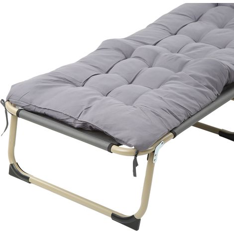 Lit pliant individuel avec dossier réglable pour camping, bureau, pause déjeuner, extérieur et urgence - tube rond 56, gris et mousse épaisse perle (1/5)