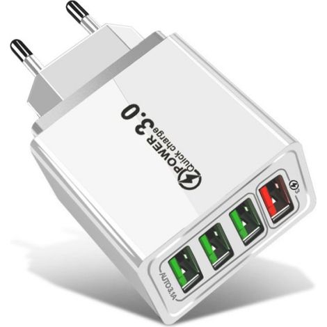 Chargeur De Voyage - 4 Ports USB - Technologie QC3 0 - Prise Européenne - Pour Téléphone Et Tablette - 1 Pièce (1/5)