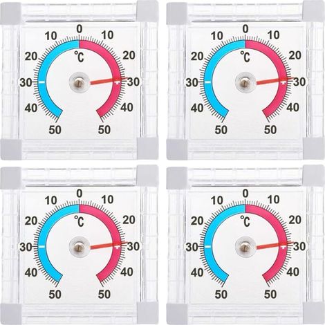 Lot de 4 thermomètres de fenêtre analogiques transparents auto-adhésifs : 4 thermomètres hygromètres, thermomètre de fenêtre, thermomètre extérieur, vitre de fenêtre, affichage de la (1/5)