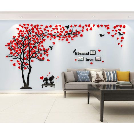 QAZQA Stickers Muraux Arbre Cadre de Photo Stickers 3D DIY Mural Autocollants Arts Décoration de la Maison pour Chambre, Chambre Enfants, Salle, Garderie, Cadeau (Rouge Gauche,M-250 × 130cm) (1/4)