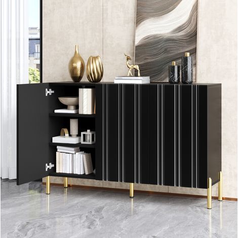 Sideboard Schuhschrank (120x35.5x80 cm), 3 Türen, vertikale Rillenprägung, grifflos, MDF und Spanplatte, Schwarz (1/5)