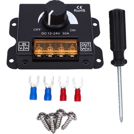 Variateur de bande lumineuse LED, DC 12V-24V, 30a, PWM, bouton de contrôleur de gradation, réglage de la luminosité, interrupteur marche/arrêt pour bandes de couleur unique (1/5)