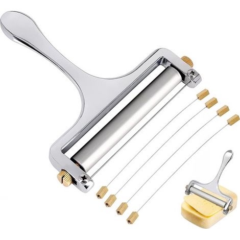 Trancheuse à fromage pour fromages à pâte dure avec rouleau et fil de coupe en acier inoxydable et aluminium compatible lave vaisselle (1/5)
