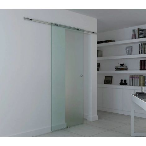 Porte coulissante en verre satiné 102,5 x 205 cm, verre de sécurité 8 mm, aluminium REDOM (1/5)