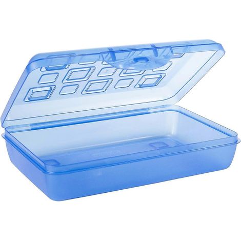 Boîte à crayons translucide avec couvercle à charnière empilable, étui de rangement multicolore pour fournitures scolaires (1/4)