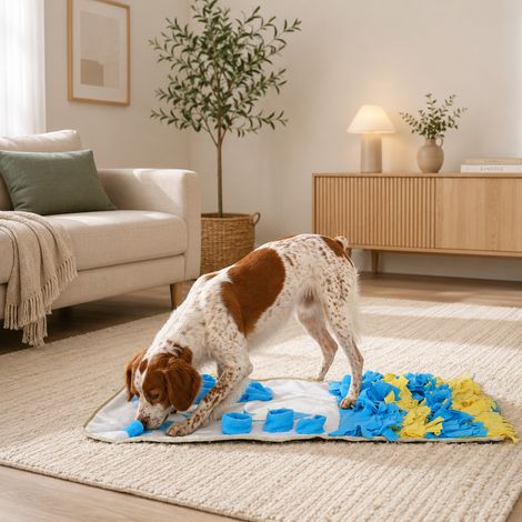 belviona Schnüffelmatte für Hunde, Intelligenzspielzeug zur Futtersuche, fördert Geruchssinn & Konzentration, 100x60 cm, gelb/blau (1/5)