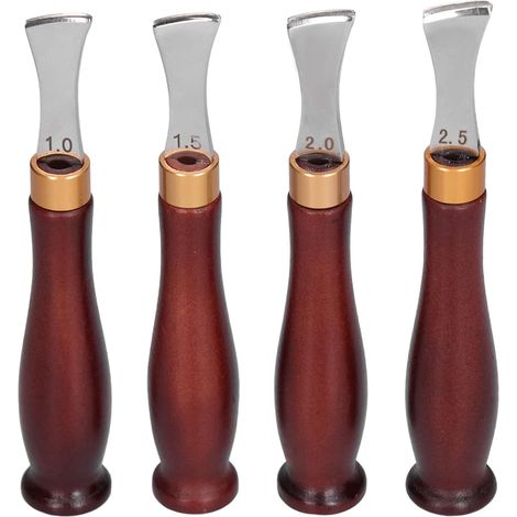 Ensemble de 4 outils de finition du cuir, ensemble professionnel d'outils de biseautage et de finition du cuir avec manche en bois. (1/5)