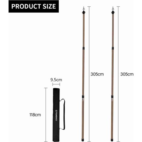 Poteaux de tente télescopiques portables et légers, bâche de Camping réglable en aluminium pour abri, hamac, auvent contre la pluie et les mouches (1/5)