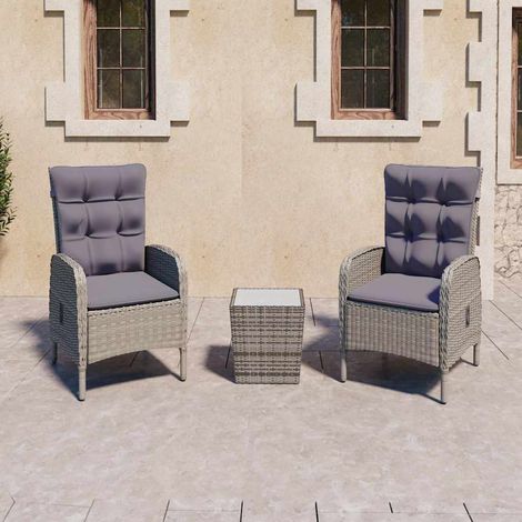 vidaXL Mesa y sillas de jardín 3 piezas ratán sintético y vidrio gris (1/4)