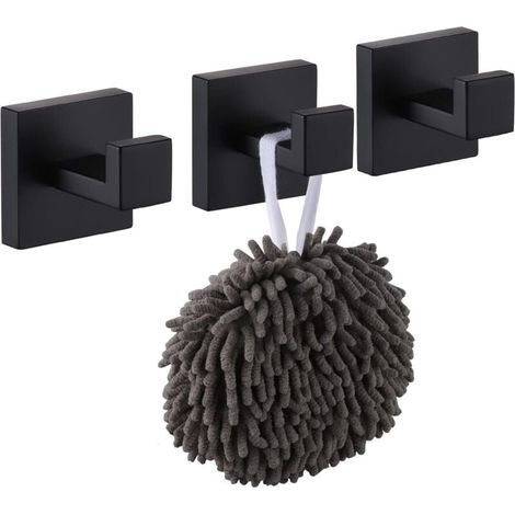 3er-Pack Bademantel- und Handtuchhaken, Edelstahlhaken und -stifte für Badezimmerausstattung, Wandmontage, Mattschwarz (1/4)