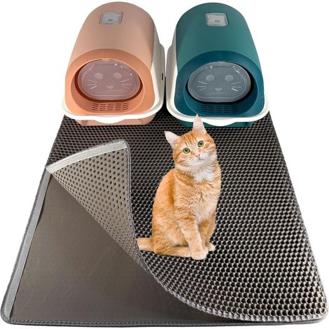 1 - Tapis Litière Chat - Tapis Antidérapant - Imperméable & Facile à Nettoyer Pour Maison Avec Animaux Gris 90x76cm (1/5)
