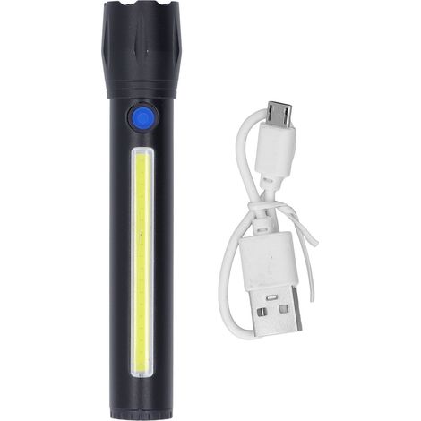 Lampe torche LED extérieure rechargeable USB longue portée COB ultra-lumineuse avec zoom télescopique et puissante
