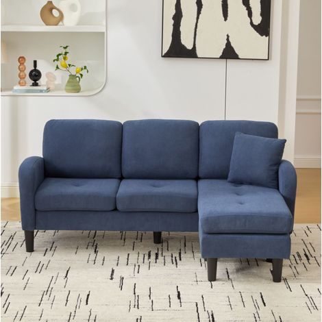 Divano angolare 166x118x77 cm con chaise longue reversibile, 3 posti, tessuto a coste blu (1/5)