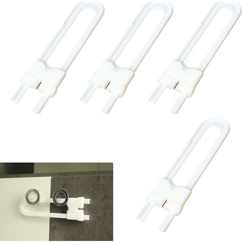 4 verrou de sécurité coulissant en forme de U, longueur ajustable jusqu'à 18,5 cm, sans adhésif, pour armoires et placards (1/5)