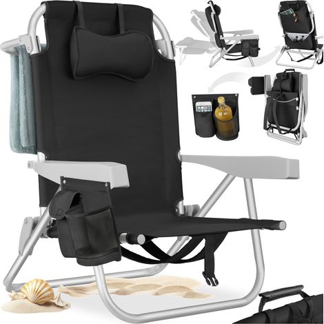 Chaise de plage pliable avec fonction sac à dos noir