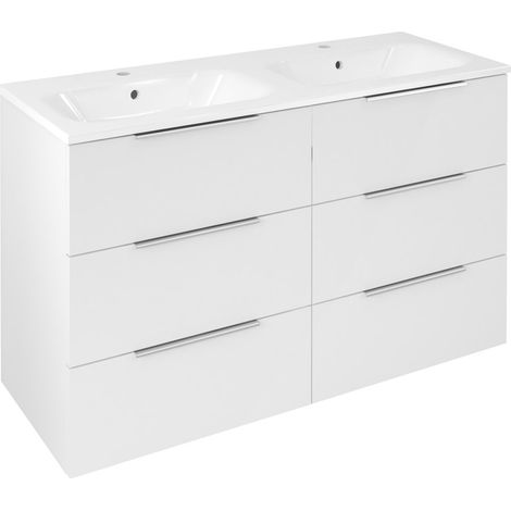 Meuble vasque CIRASA 118,4x75x46cm, 3x tiroir, blanc brillant (1/2)