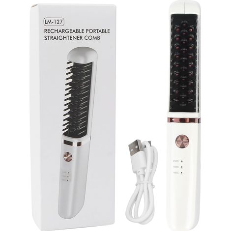 Brosse à Lisser sans Fil Anti-brûlure Peigne à Lisser Multifonctionnel Lisseur à Barbe - 3 Niveaux de Température Réglable, Rechargeable par USB, 30 W (1/5)