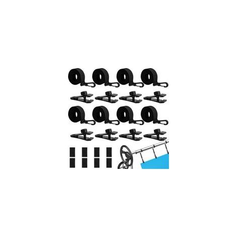 Lot de 8 Enrouleur de piscine Bandes de maintien bandes de fixation et pinces Accessoires pour système d'enroulement mobile Film solaire mobile pour bâches de piscine (1/5)