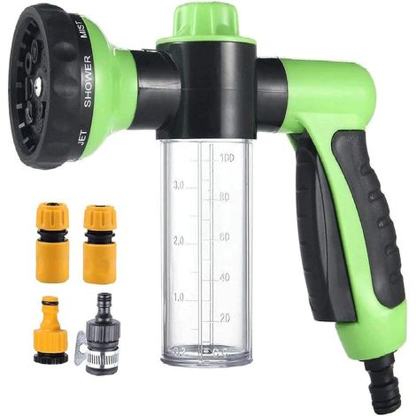 Tuyau d'arrosage Buse-multifonctionnel en mousse Eau Pistolet pulvérisateur-8 réglable Patterns,distributeur de savon Intégré, économie d'eau-Idéal pour un Lavage de voiture,jardin/pelouse d'arrosage (1/5)