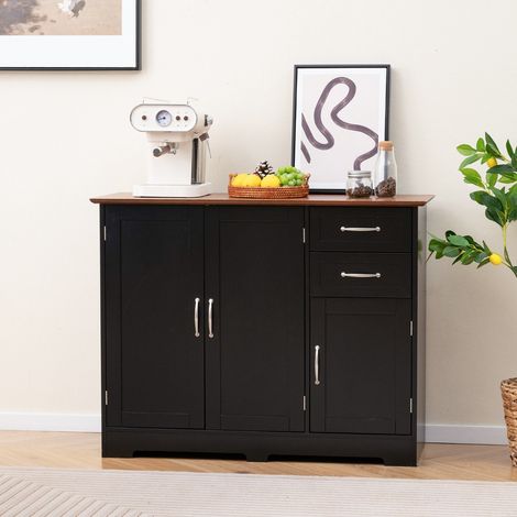 Buffet Cuisine Meuble Bas Cuisine 2 Placards 2 Tiroirs Étagère Réglable Buffet Salle à Manger pour Cuisine Salon Blanc 100x40x78cm Noir CW4836 Maison Chic (1/5)