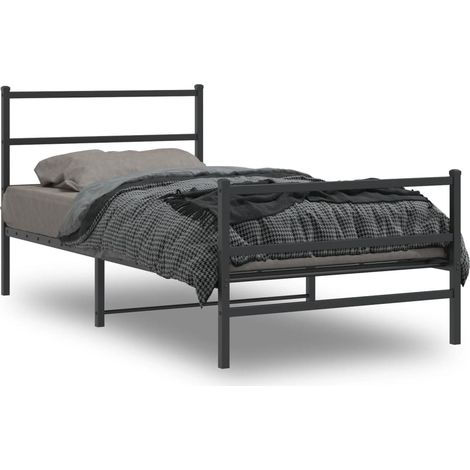 Cadre de lit métal sans matelas avec pied de lit noir 107x203cm (1/5)