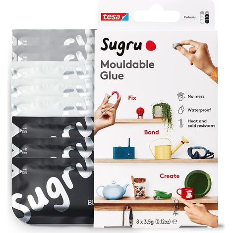 Colla modellabile Sugru di tesa, adesivo forte per tutti gli usi, confezione da 8 (8 x 3.5 g) in nero, bianco e grigio (1/5)