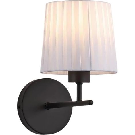 Applique chandelier noir, applique murale industrielle rétro, applique murale en métal avec abat-jour en tissu plissé, lampes murales d'éclairage de chevet, douille E27 (1/5)