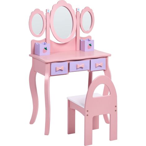 Ensemble de Coiffeuse pour Enfants avec Miroir et Chaise Rose Rosabelle (1/5)