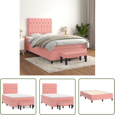 The Living Store Sommier à lattes de lit avec matelas Rose 120x200 cm Velours - Lit Double - Lit Capitonné - Lit Velours - Lit Design - Literie (1/5)