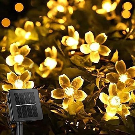 Guirlande lumineuse solaire Sakura 8 fonctions, étanche, décoration extérieure pour jardin, blanc chaud [7 m, 50 LED]-AquaForge (1/5)