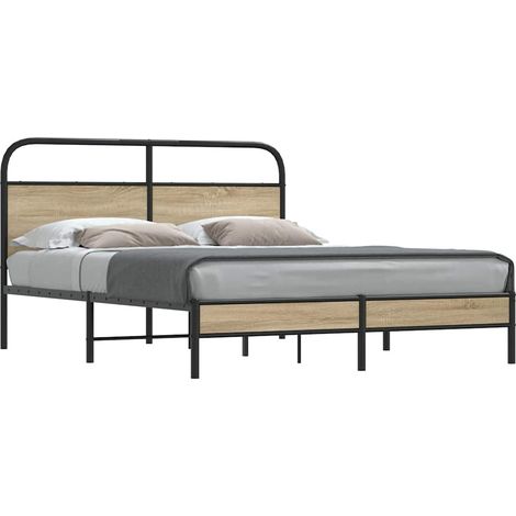 vidaXL Cadre de lit sans matelas 150x200 cm chêne fumé bois ingénierie (1/5)