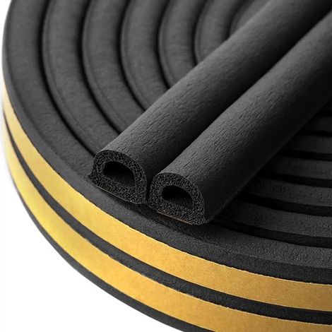 Joint d'étanchéité en mousse type D - 10 m x 9 x 6 mm - Autocollant - Contre courants d'air, chocs, bruit et poussière - Pour portes et fenêtres - Noir (1/5)