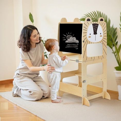 Tour d'observation Montessori pour Enfants - Aide à la Cuisine & Apprentissage - Transformable en Bureau - Design Élégant & Polyvalent -Hérisson (1/5)