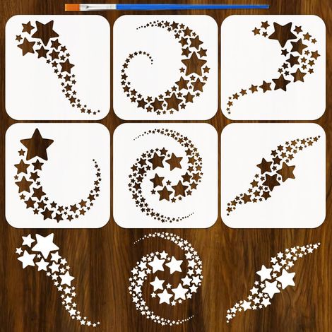 6Pièces Pochoirs Météore Avec Pinceau 15x15cm 6 Styles Pochoirs Peinture Motif Étoiles Pochoir Étoile Réutilisable pour Peinture Sur Bois Mur Toile Tissus Meubles Loisirs Créatifs Décor (1/5)