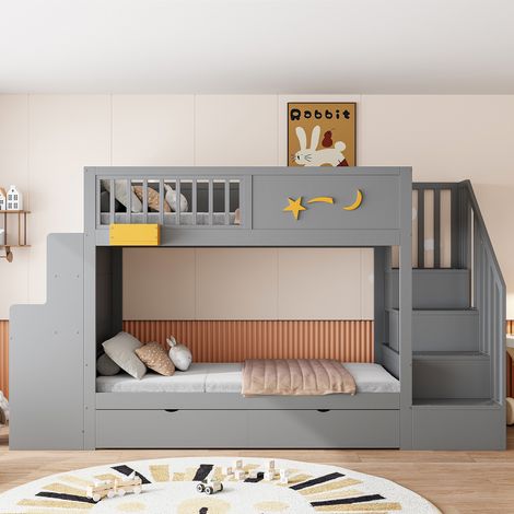 Lit Superposé 90x200cm - Avec Bureau, Échelle à Rangements & Tiroirs - Pour Enfant, Chambre -Gris (1/5)