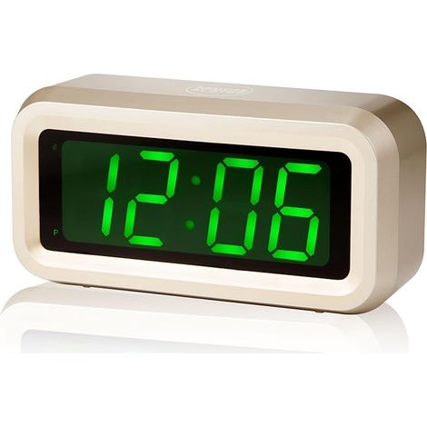 Despertador digital a pilas con pantalla LED para dormitorio, duración de la batería de 12 meses, 3 niveles de brillo ajustables, formato de hora de 12/24 horas, función de repetición de alarma, carca (1/5)